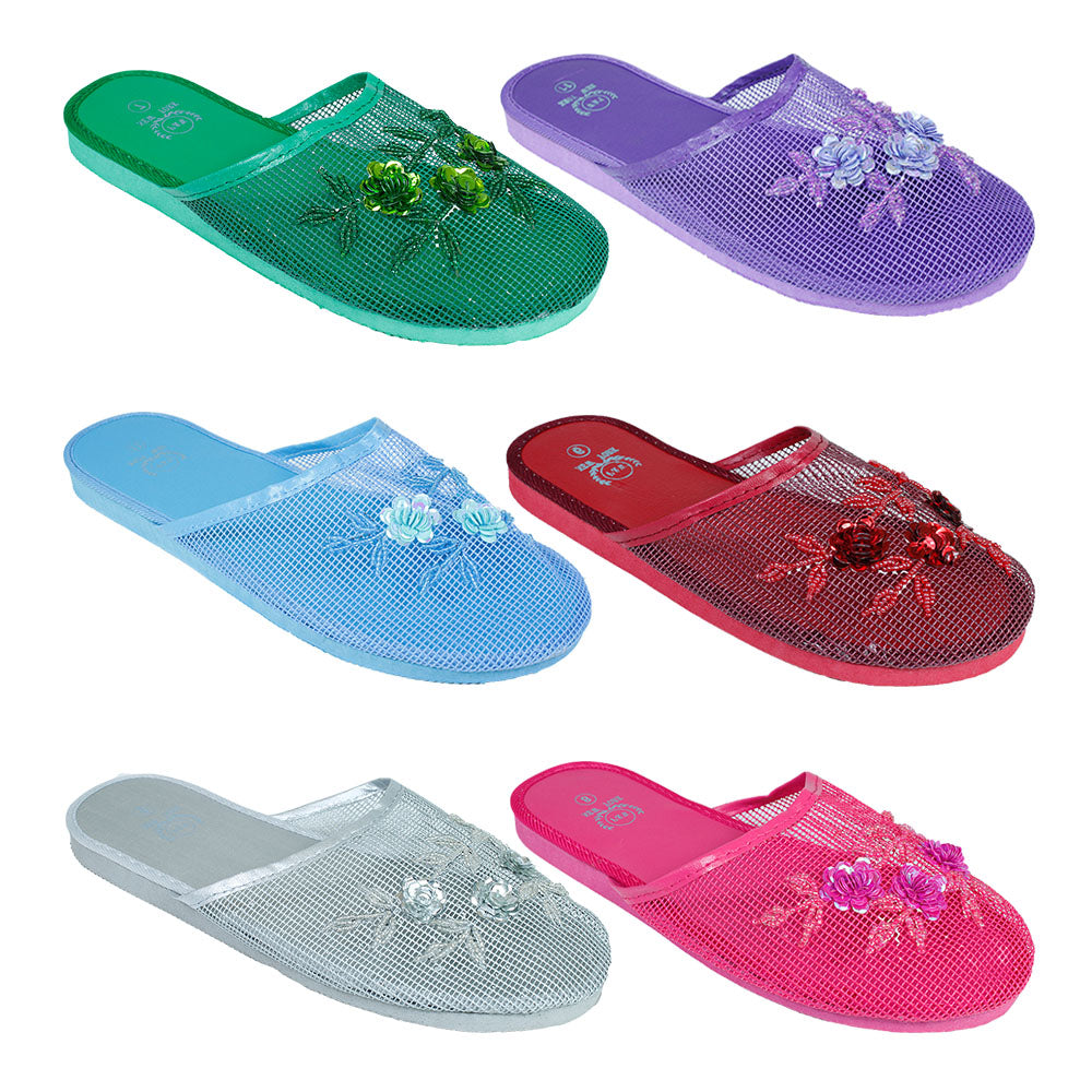 4900-MIX1 WOMEN'S CHINESE MESH SLIPPERS 6 COLORS IN BULK – PW Shoes Inc.